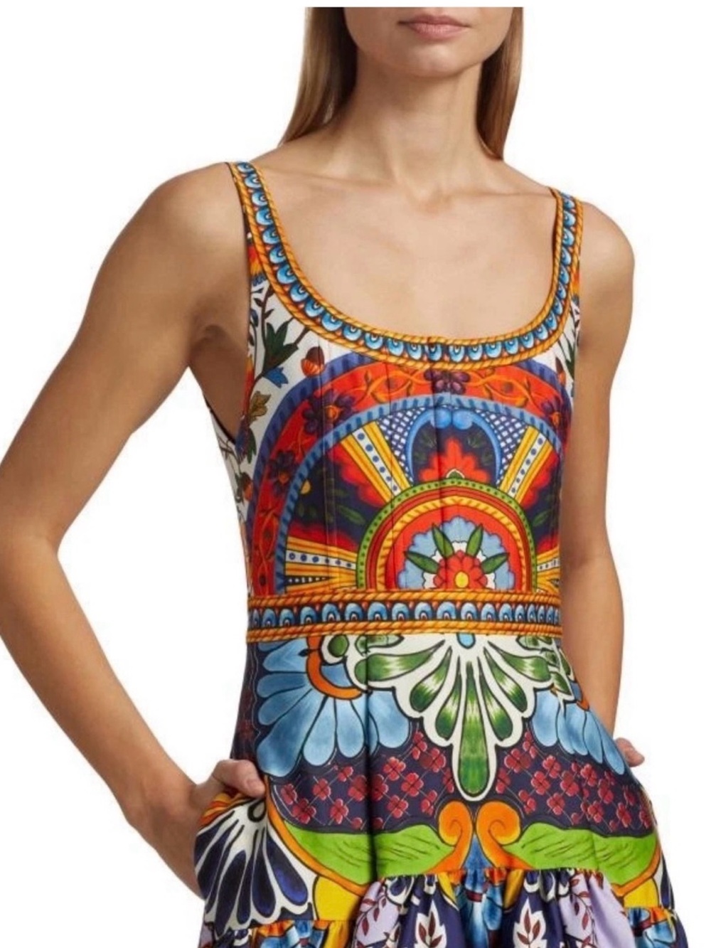 Alice + Olivia Multicolor Mosaic-Print Maxi Dress — Blue, Red, Green, Yellow - Picture 7 of 14